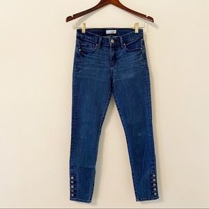 LOFT Skinny Jeans Button Hem Dark Blue